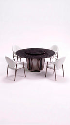 Comedor con base Curvi y sillas Sabbia