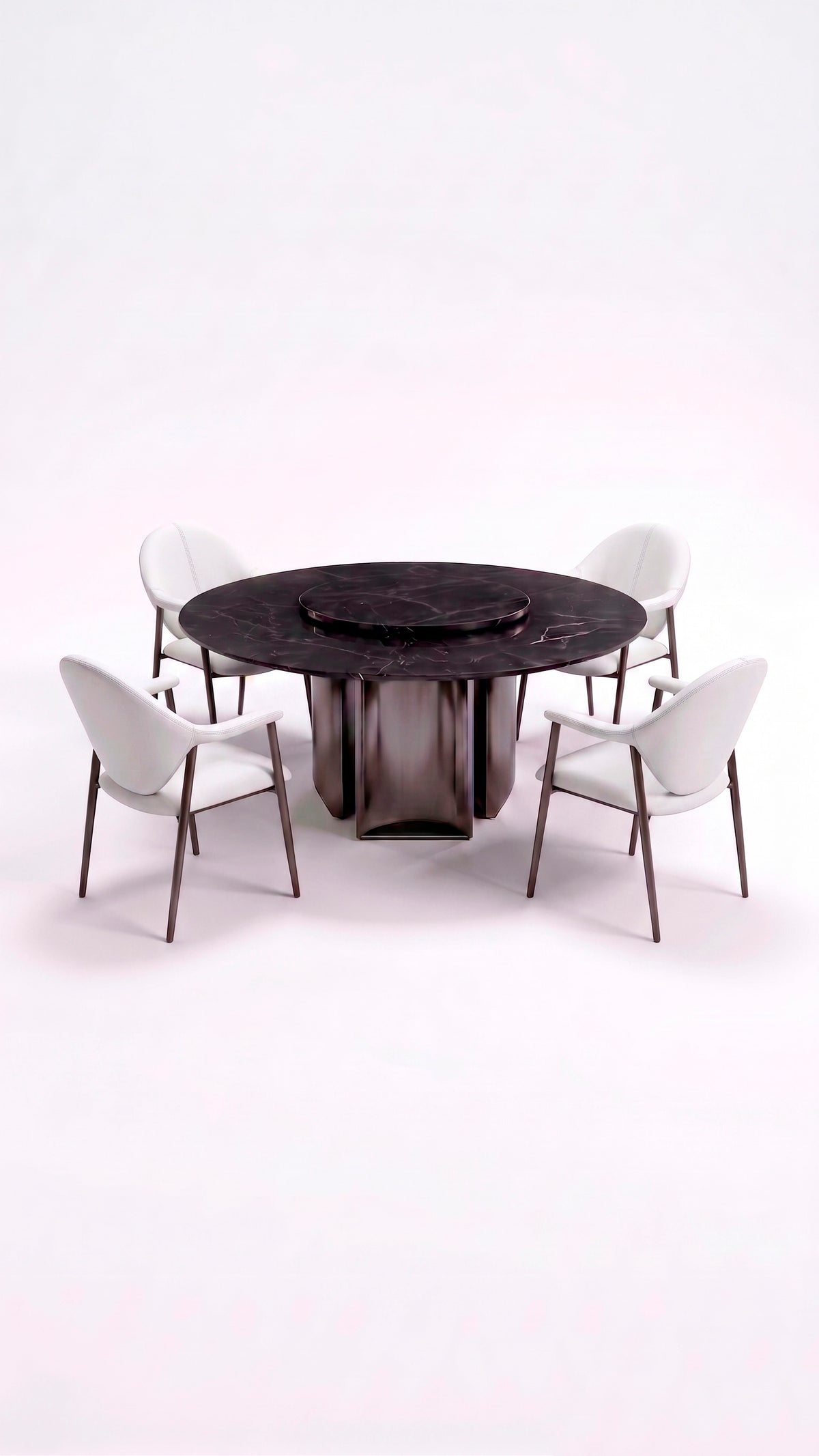 Comedor con base Curvi y sillas Sabbia