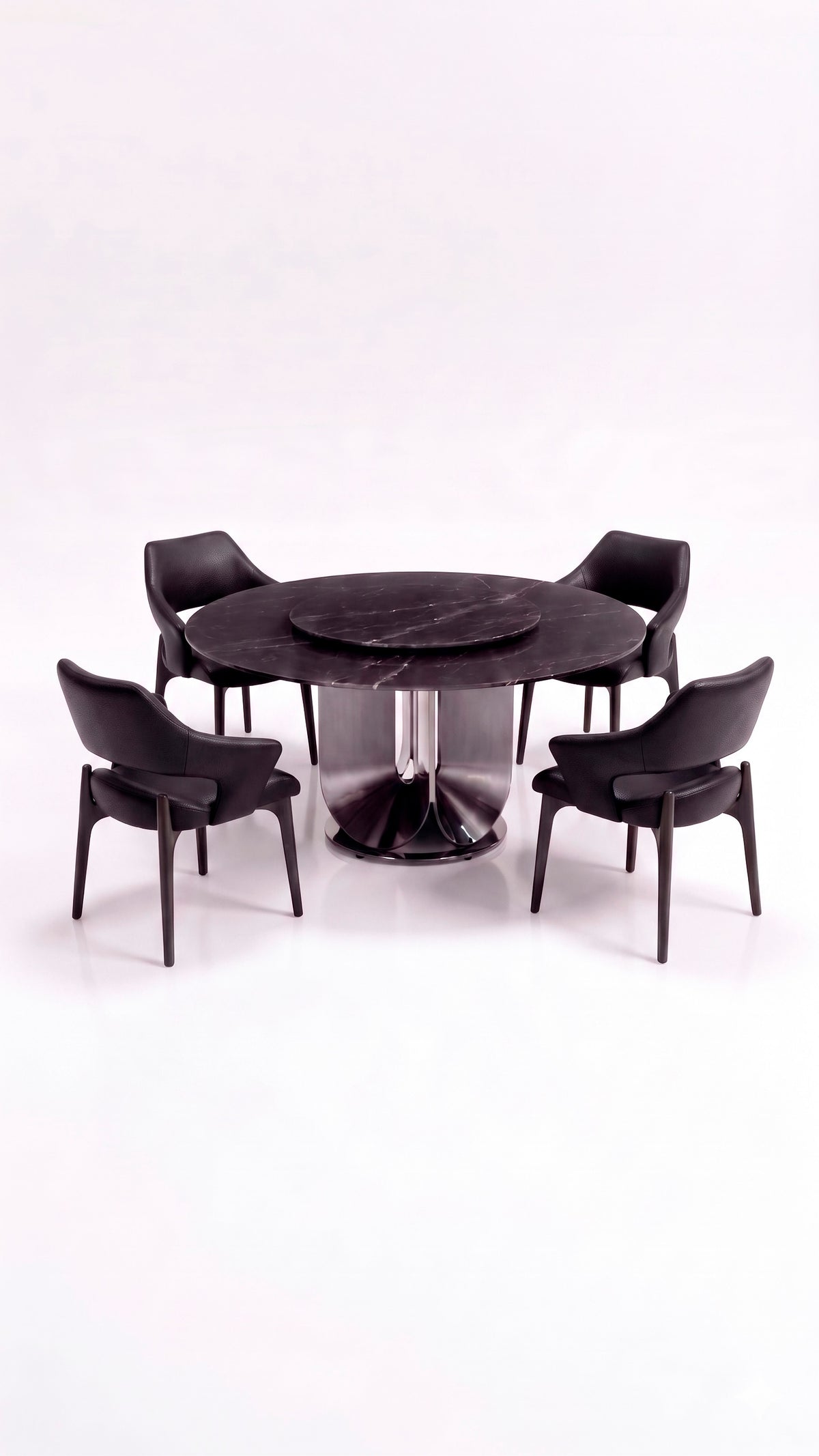 Comedor con base Orbita y sillas Pelle