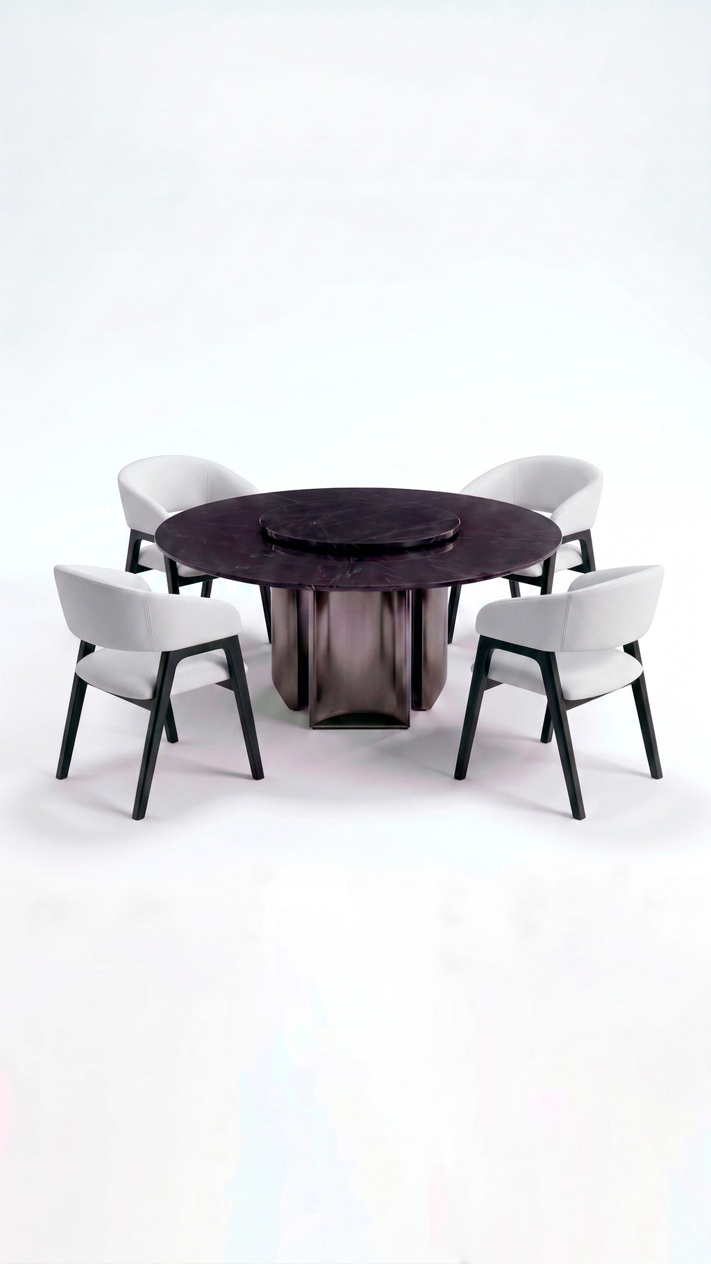 Comedor con base Curvi y sillas Aura