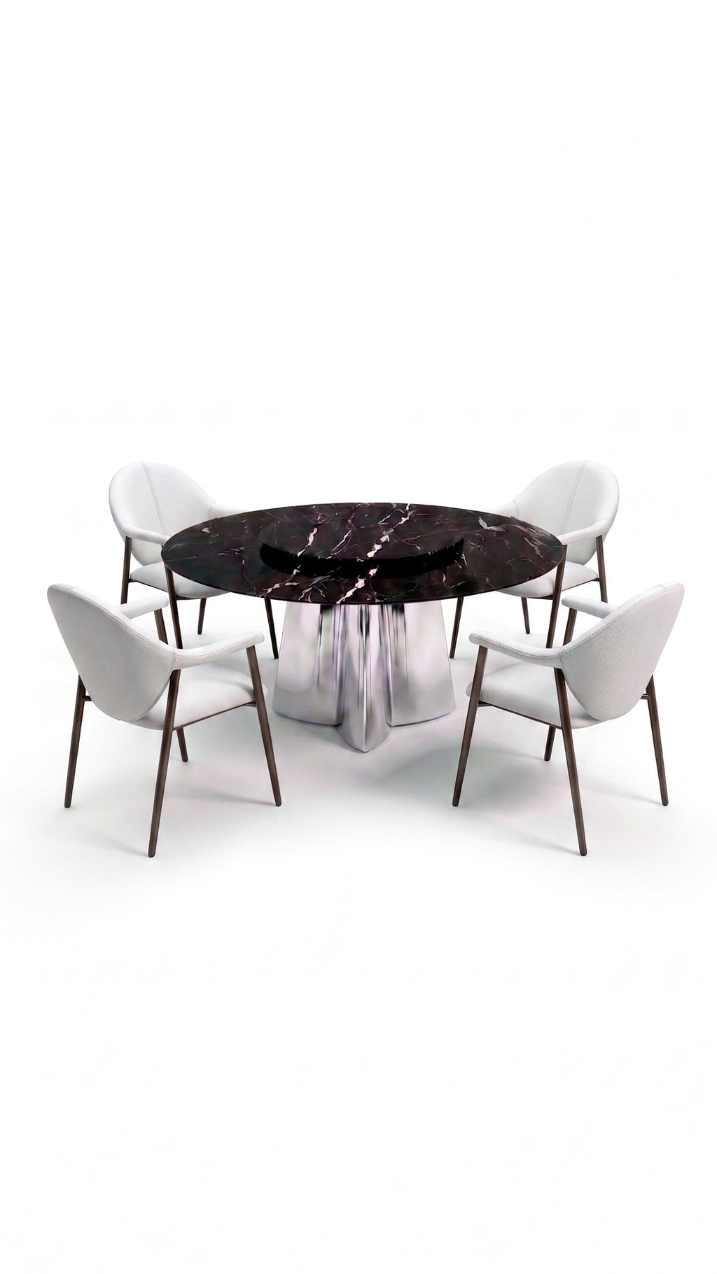 Comedor con base Triade y sillas Sabbia