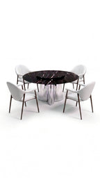 Comedor con base Triade y sillas Sabbia
